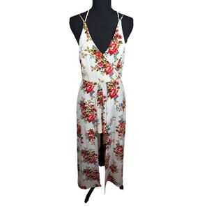 Mi Ami Womens Medium Floral Wide Leg Romper Jumpsuit White Wrap Boho USA